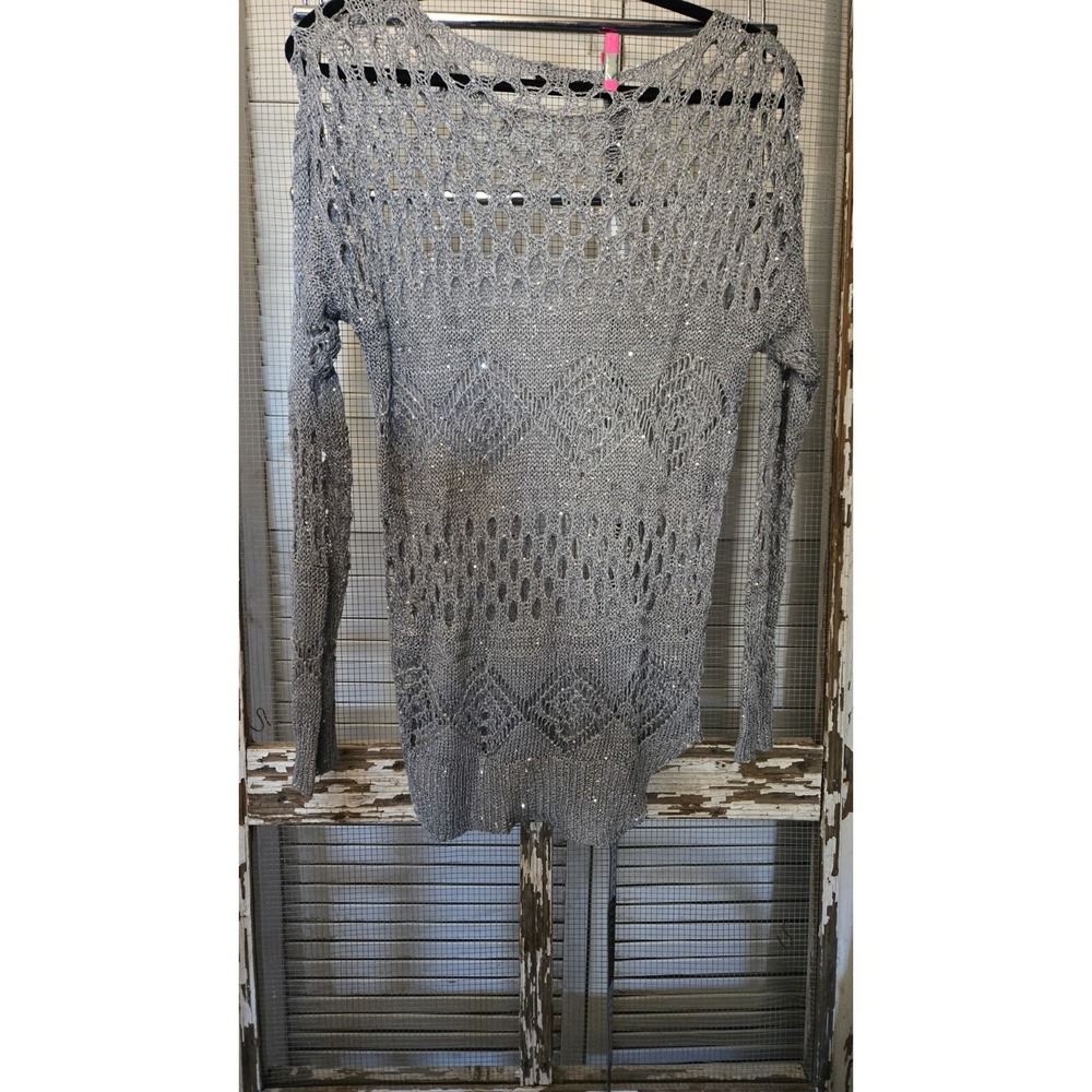 John Fashion Sweater Women's silver Chiffon cotton rayon Open Knit Y2K Retro
